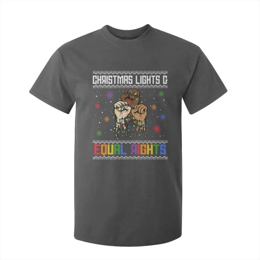 Christmas Lights And Equal Rights Ugly Sweater T Shirt For Kid Xmas Activism Gift TS12 Dark Heather Print Your Wear