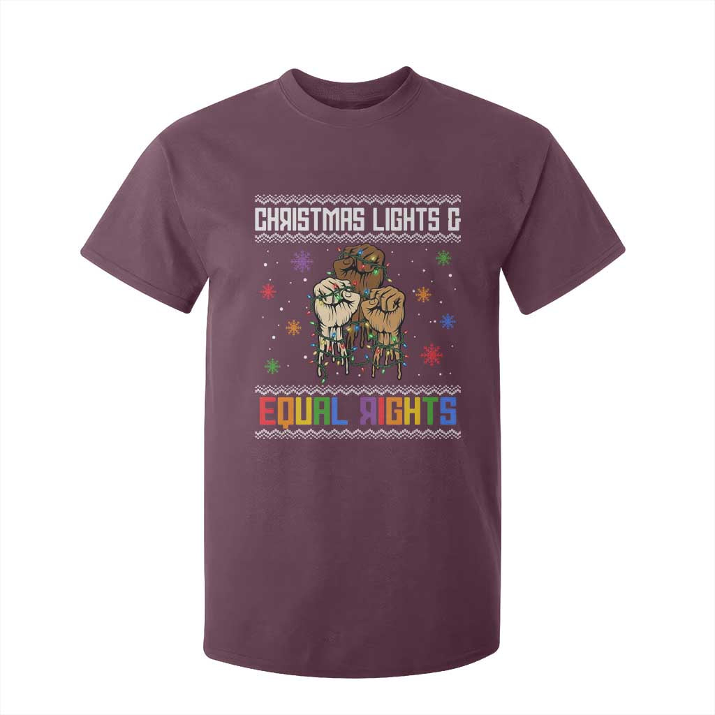 Christmas Lights And Equal Rights Ugly Sweater T Shirt For Kid Xmas Activism Gift TS12 Maroon Print Your Wear