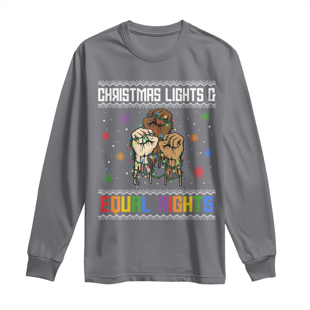 Christmas Lights And Equal Rights Ugly Sweater Long Sleeve Shirt Xmas Activism Gift TS12 Charcoal Print Your Wear