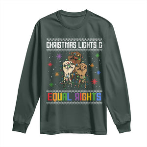Christmas Lights And Equal Rights Ugly Sweater Long Sleeve Shirt Xmas Activism Gift TS12 Dark Forest Green Print Your Wear