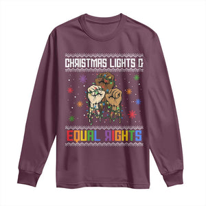 Christmas Lights And Equal Rights Ugly Sweater Long Sleeve Shirt Xmas Activism Gift TS12 Maroon Print Your Wear