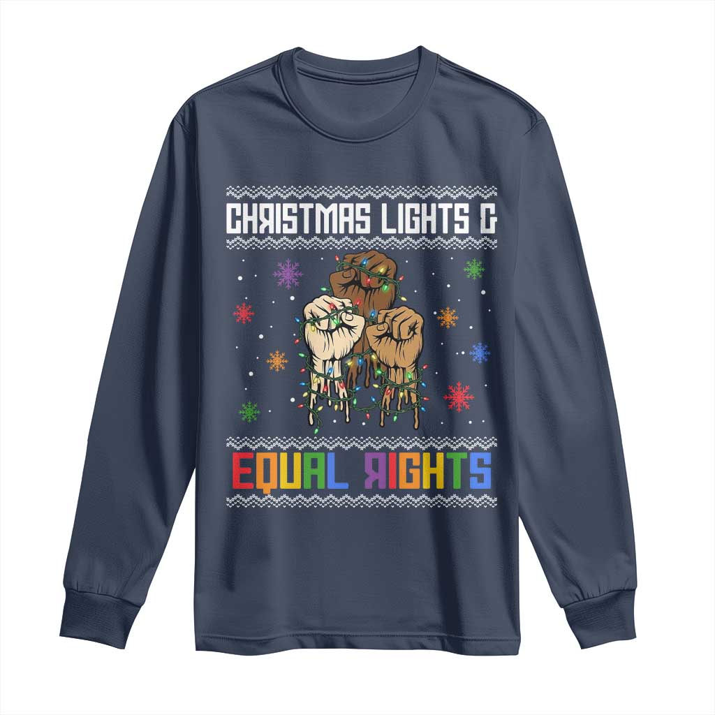 Christmas Lights And Equal Rights Ugly Sweater Long Sleeve Shirt Xmas Activism Gift TS12 Navy Print Your Wear