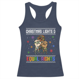 Christmas Lights And Equal Rights Ugly Sweater Racerback Tank Top Xmas Activism Gift TS12 Navy Print Your Wear
