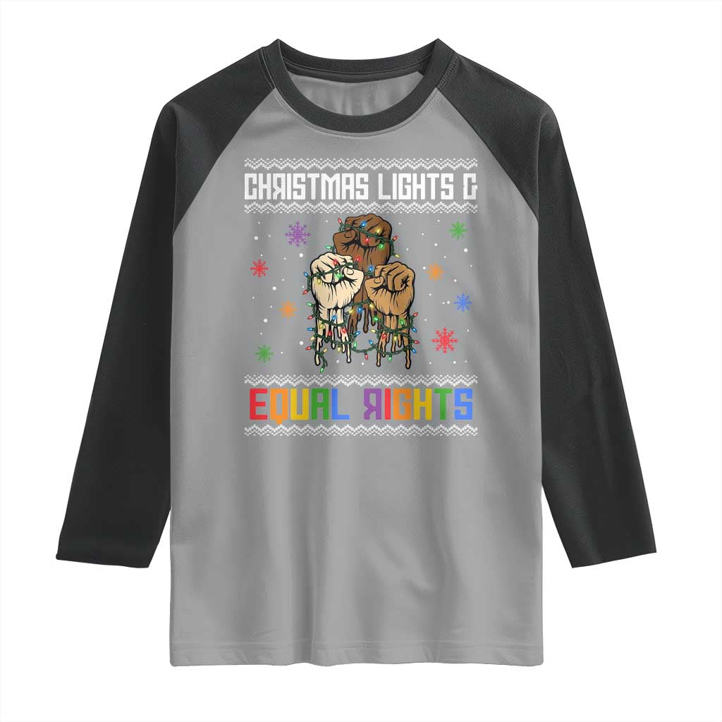 Christmas Lights And Equal Rights Ugly Sweater Raglan Shirt Xmas Activism Gift TS12 Sport Gray Black Print Your Wear