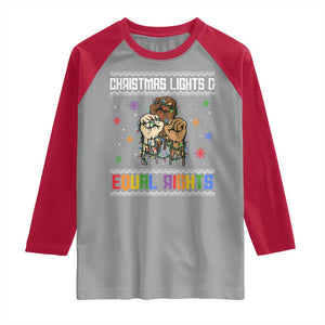 Christmas Lights And Equal Rights Ugly Sweater Raglan Shirt Xmas Activism Gift TS12 Sport Gray Red Print Your Wear