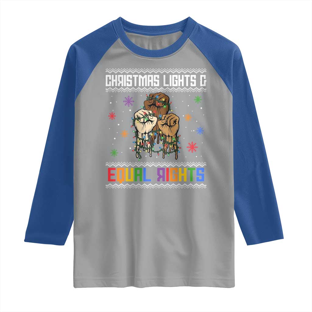 Christmas Lights And Equal Rights Ugly Sweater Raglan Shirt Xmas Activism Gift TS12 Sport Gray Royal Print Your Wear