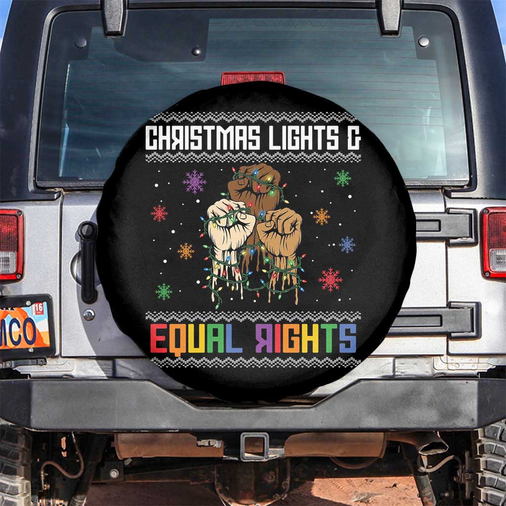 Christmas Lights And Equal Rights Ugly Sweater Spare Tire Cover Xmas Activism Gift TS12 No hole Black Print Your Wear