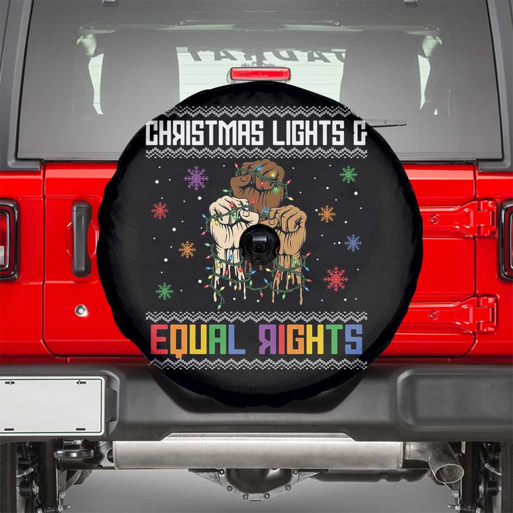 Christmas Lights And Equal Rights Ugly Sweater Spare Tire Cover Xmas Activism Gift TS12 Black Print Your Wear