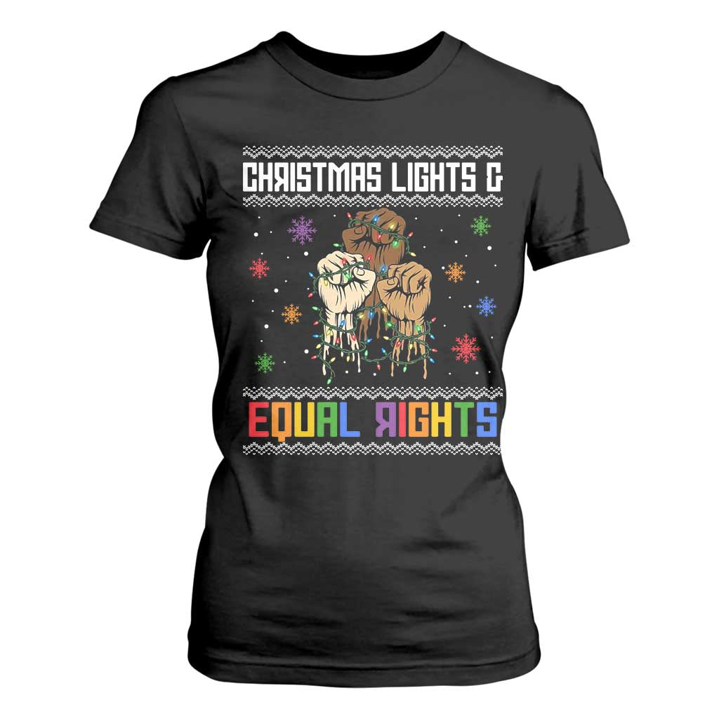 Christmas Lights And Equal Rights Ugly Sweater T Shirt For Women Xmas Activism Gift TS12 Black Print Your Wear
