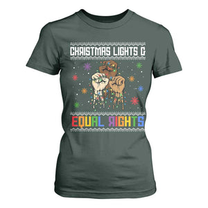 Christmas Lights And Equal Rights Ugly Sweater T Shirt For Women Xmas Activism Gift TS12 Dark Forest Green Print Your Wear