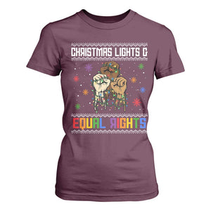 Christmas Lights And Equal Rights Ugly Sweater T Shirt For Women Xmas Activism Gift TS12 Maroon Print Your Wear