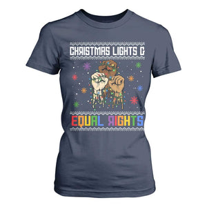 Christmas Lights And Equal Rights Ugly Sweater T Shirt For Women Xmas Activism Gift TS12 Navy Print Your Wear