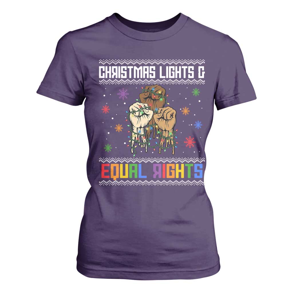 Christmas Lights And Equal Rights Ugly Sweater T Shirt For Women Xmas Activism Gift TS12 Purple Print Your Wear
