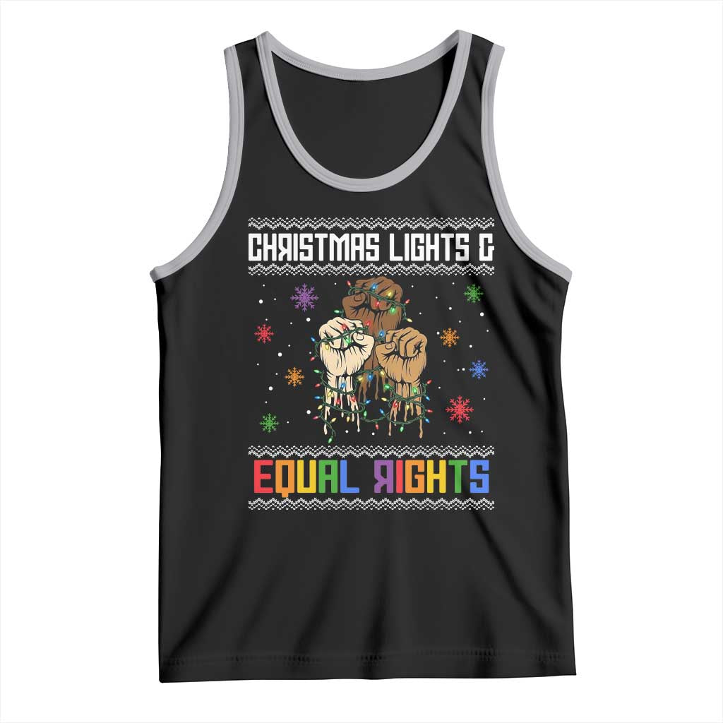 Christmas Lights And Equal Rights Ugly Sweater Tank Top Xmas Activism Gift TS12 Black Athletic Heather Print Your Wear
