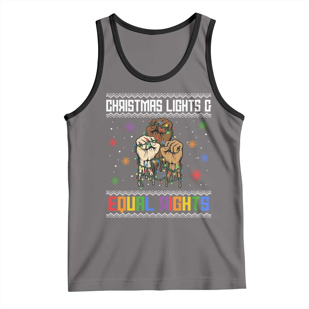Christmas Lights And Equal Rights Ugly Sweater Tank Top Xmas Activism Gift TS12 Deep Heather Black Print Your Wear