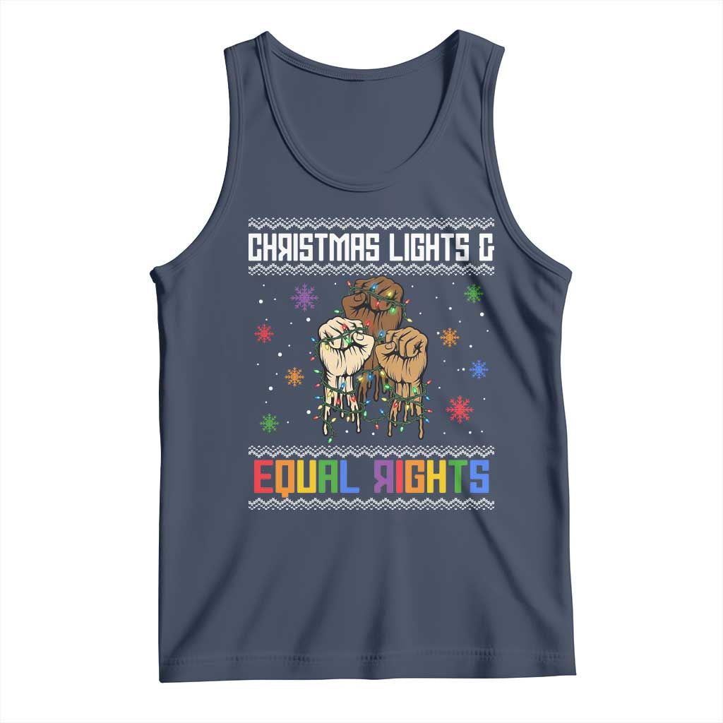 Christmas Lights And Equal Rights Ugly Sweater Tank Top Xmas Activism Gift TS12 Navy Print Your Wear