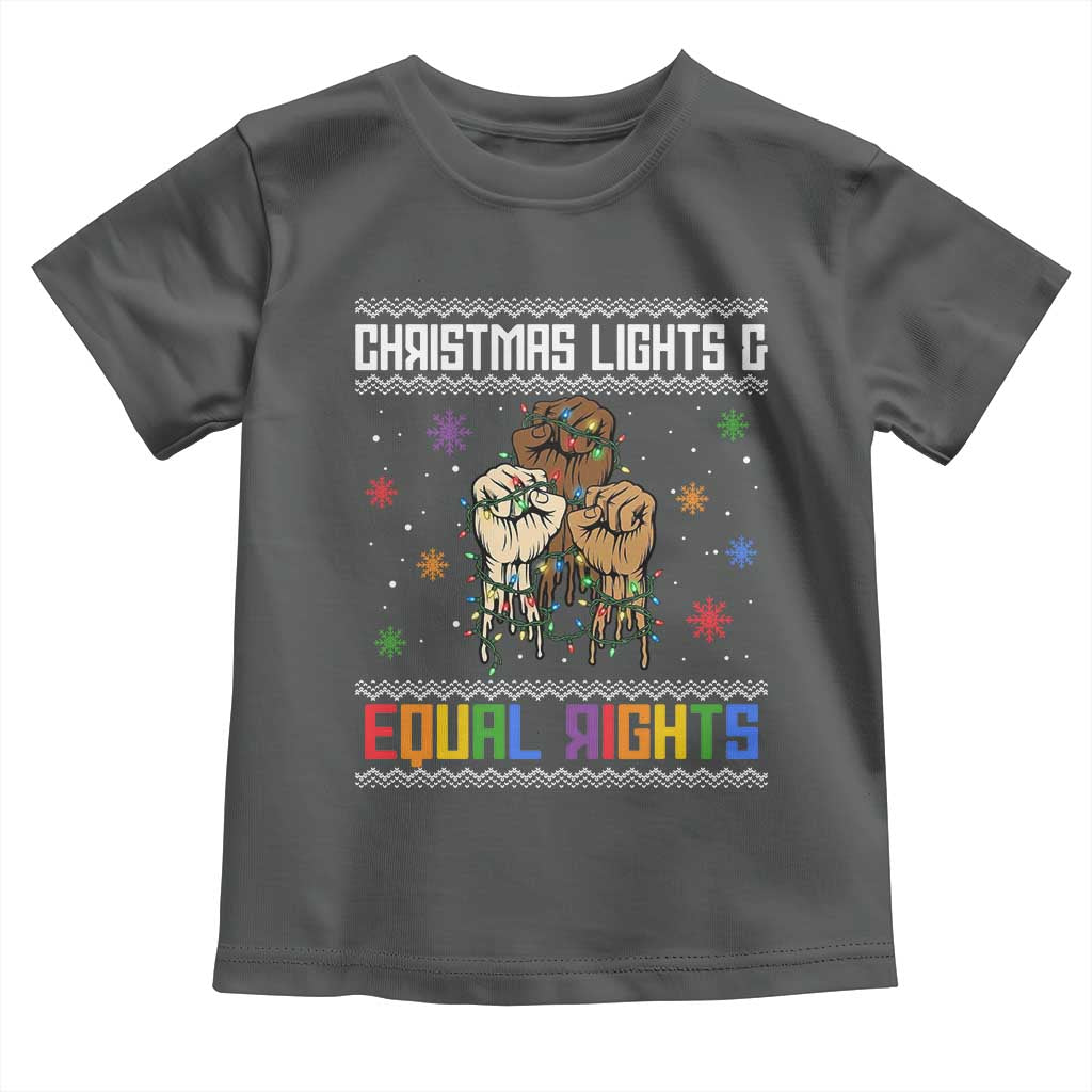 Christmas Lights And Equal Rights Ugly Sweater Toddler T Shirt Xmas Activism Gift TS12 Dark Heather Print Your Wear