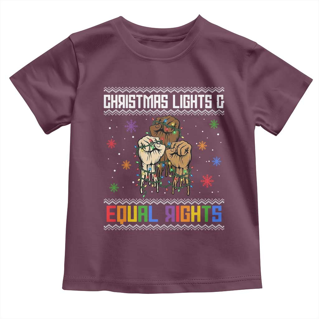 Christmas Lights And Equal Rights Ugly Sweater Toddler T Shirt Xmas Activism Gift TS12 Maroon Print Your Wear