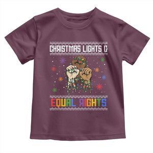 Christmas Lights And Equal Rights Ugly Sweater Toddler T Shirt Xmas Activism Gift TS12 Maroon Print Your Wear