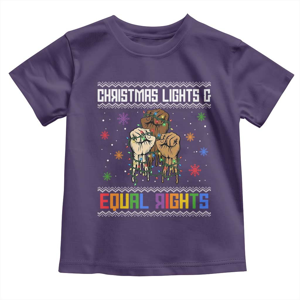 Christmas Lights And Equal Rights Ugly Sweater Toddler T Shirt Xmas Activism Gift TS12 Purple Print Your Wear