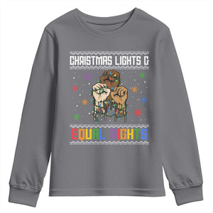 Christmas Lights And Equal Rights Ugly Sweater Youth Sweatshirt Xmas Activism Gift TS12 Charcoal Print Your Wear