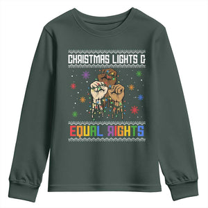 Christmas Lights And Equal Rights Ugly Sweater Youth Sweatshirt Xmas Activism Gift TS12 Dark Forest Green Print Your Wear
