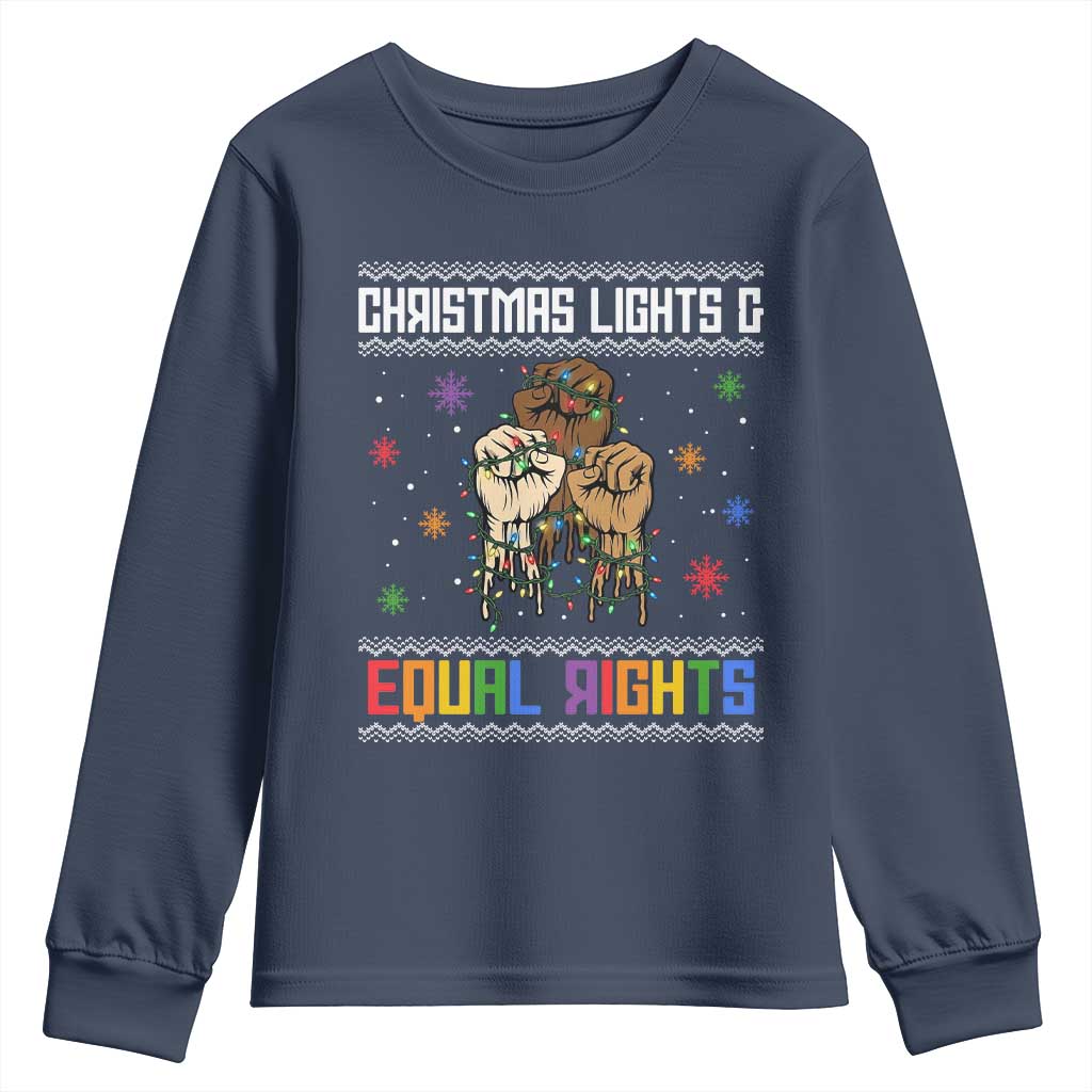 Christmas Lights And Equal Rights Ugly Sweater Youth Sweatshirt Xmas Activism Gift TS12 Navy Print Your Wear