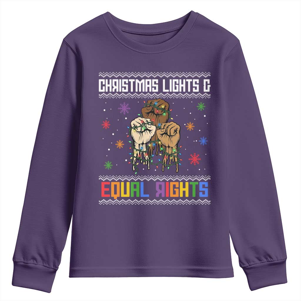 Christmas Lights And Equal Rights Ugly Sweater Youth Sweatshirt Xmas Activism Gift TS12 Purple Print Your Wear