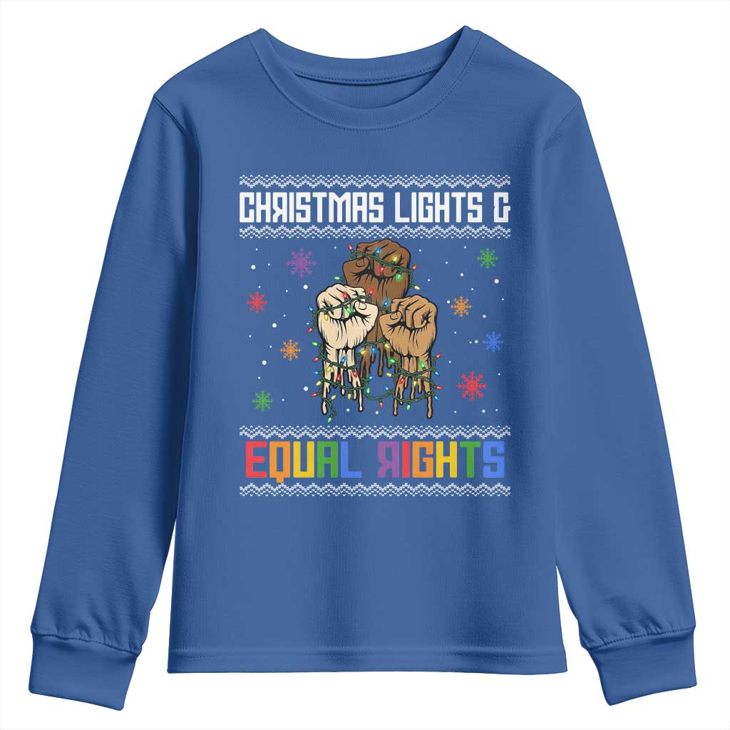 Christmas Lights And Equal Rights Ugly Sweater Youth Sweatshirt Xmas Activism Gift TS12 Royal Blue Print Your Wear