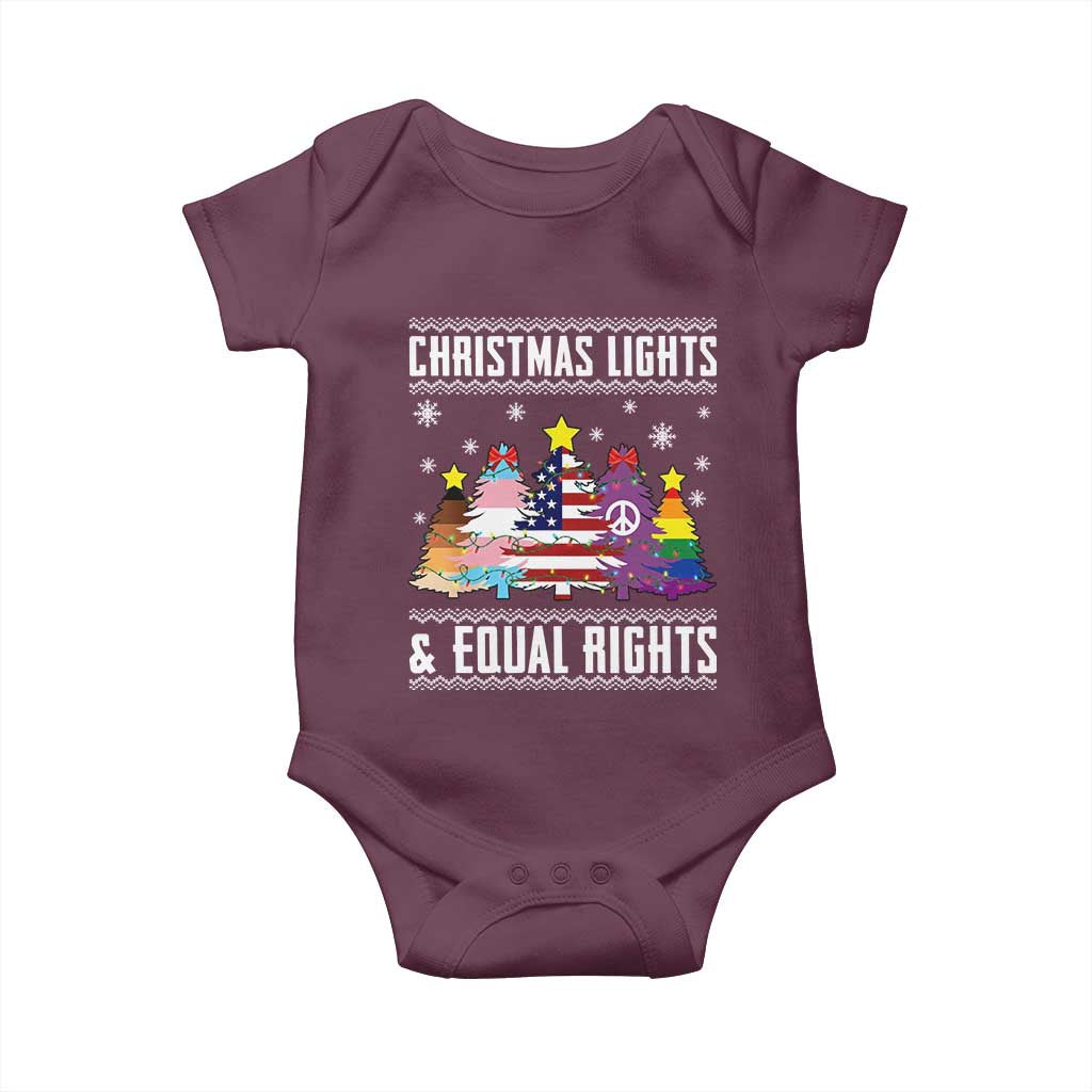 Xmas Lights Equal Rights Ugly Sweater Activism Gift Baby Onesie TS12 Maroon Print Your Wear