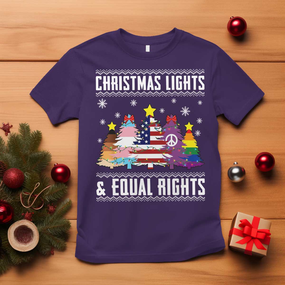 Xmas Lights Equal Rights Ugly Sweater Activism Gift T Shirt TS12 Purple Print Your Wear