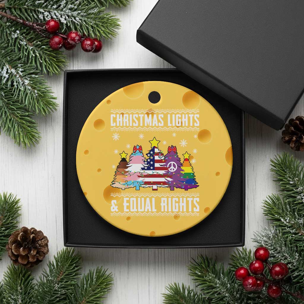 Xmas Lights Equal Rights Ugly Sweater Activism Gift Ceramic Ornament TS12 1pc Yellow Cheese Print Your Wear