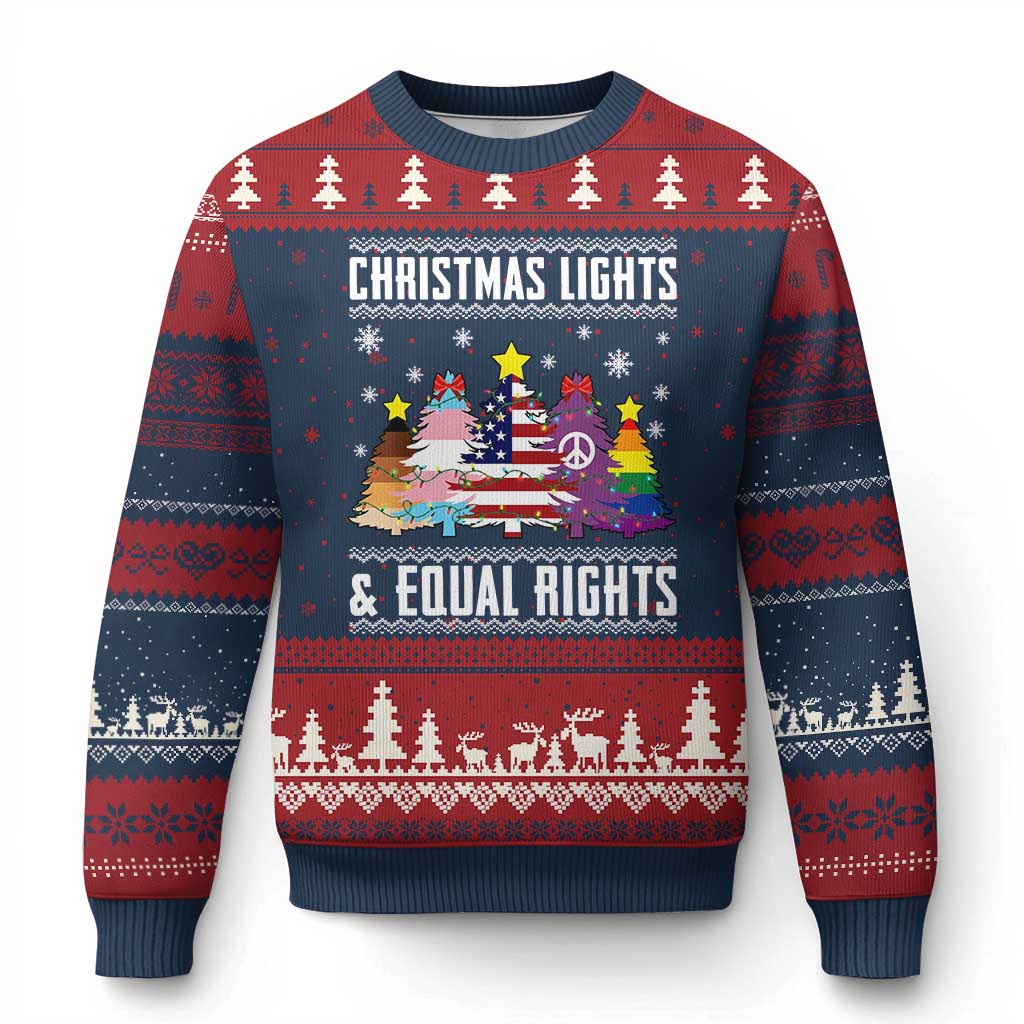 Xmas Lights Equal Rights Ugly Sweater Activism Gift Ugly Christmas Sweater TS12 Navy Red Print Your Wear