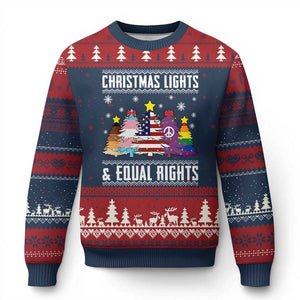 Xmas Lights Equal Rights Ugly Sweater Activism Gift Ugly Christmas Sweater TS12 Navy Red Print Your Wear