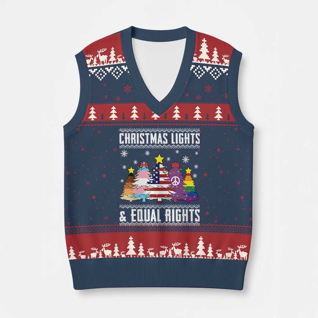 Xmas Lights Equal Rights Ugly Sweater Activism Gift V-Neck Knit Sweater Vest TS12 Navy Red Print Your Wear
