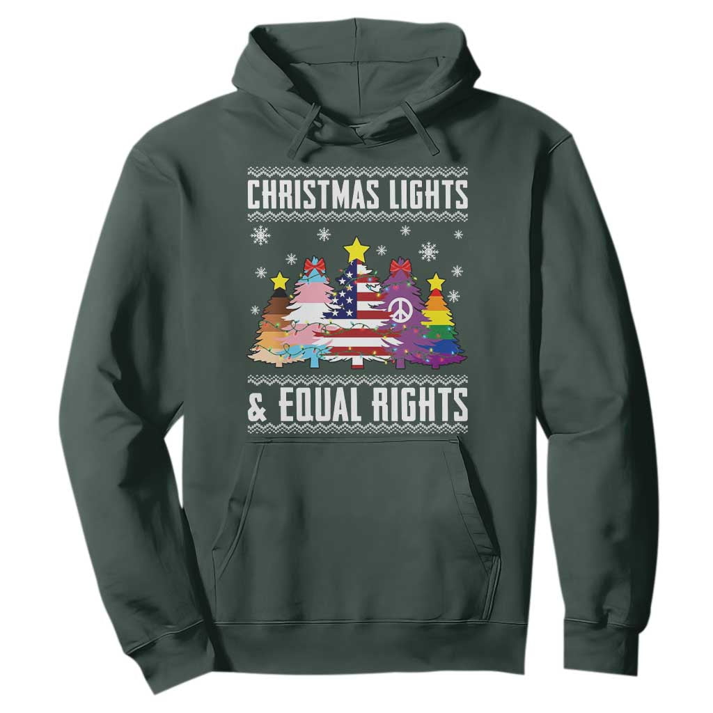 Xmas Lights Equal Rights Ugly Sweater Activism Gift Hoodie TS12 Dark Forest Green Print Your Wear