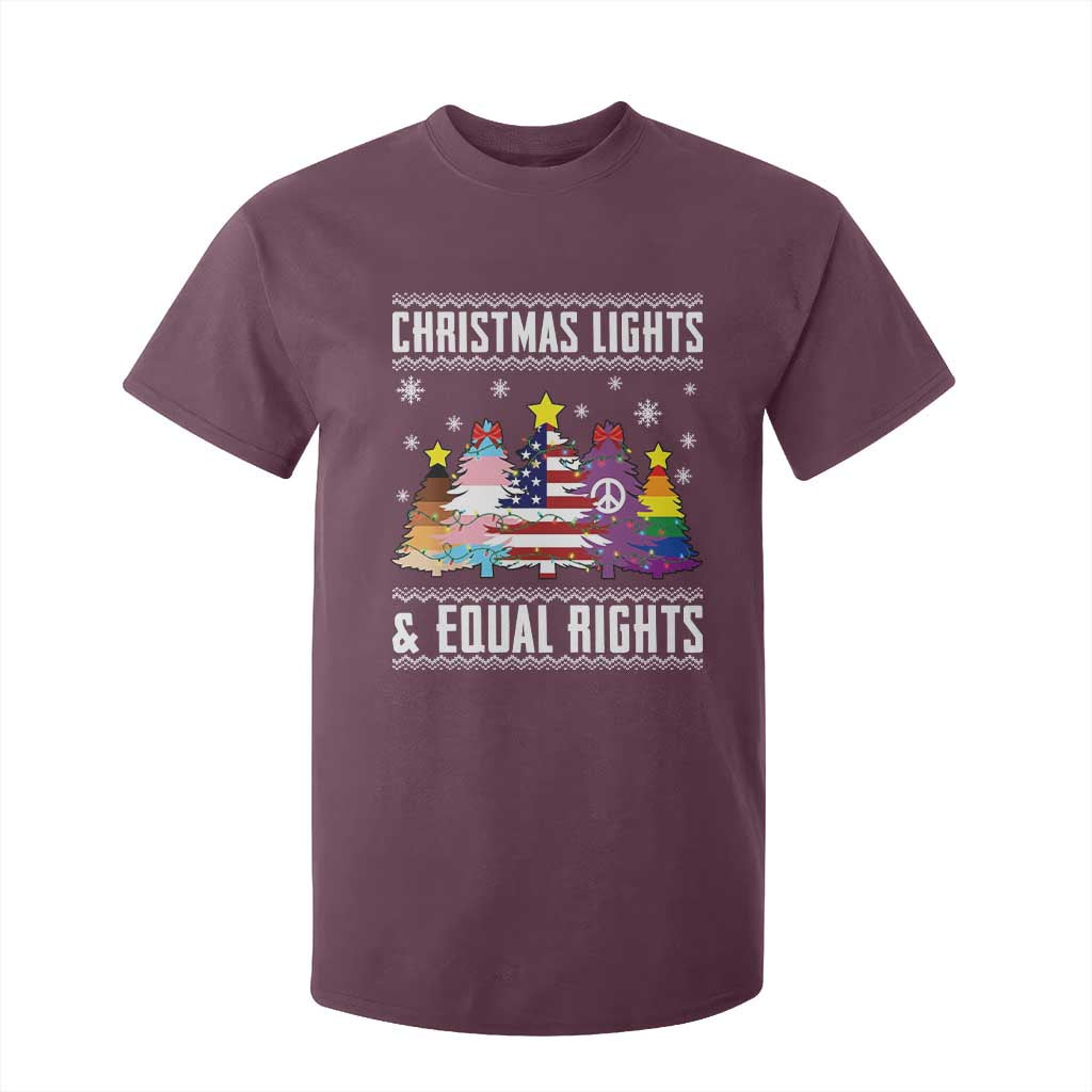 Xmas Lights Equal Rights Ugly Sweater Activism Gift T Shirt For Kid TS12 Maroon Print Your Wear