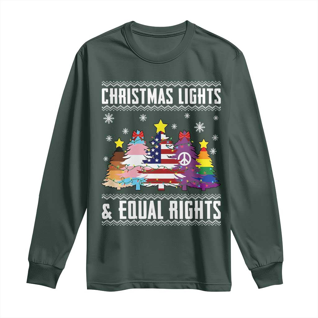 Xmas Lights Equal Rights Ugly Sweater Activism Gift Long Sleeve Shirt TS12 Dark Forest Green Print Your Wear