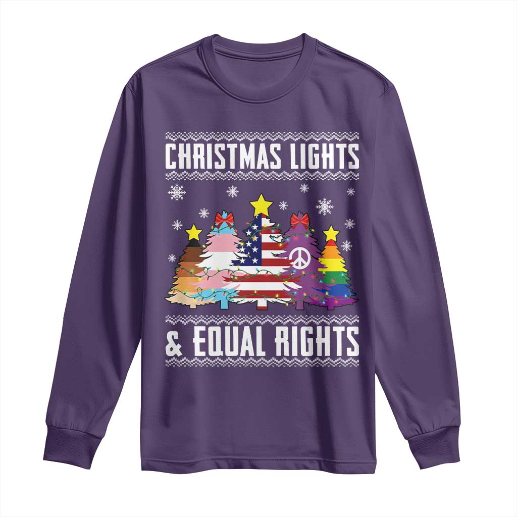 Xmas Lights Equal Rights Ugly Sweater Activism Gift Long Sleeve Shirt TS12 Purple Print Your Wear