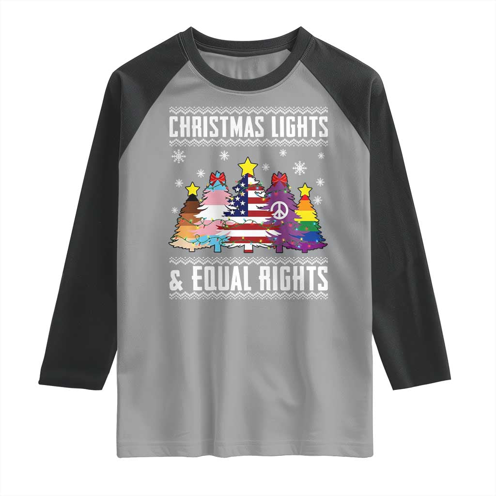Xmas Lights Equal Rights Ugly Sweater Activism Gift Raglan Shirt TS12 Sport Gray Black Print Your Wear