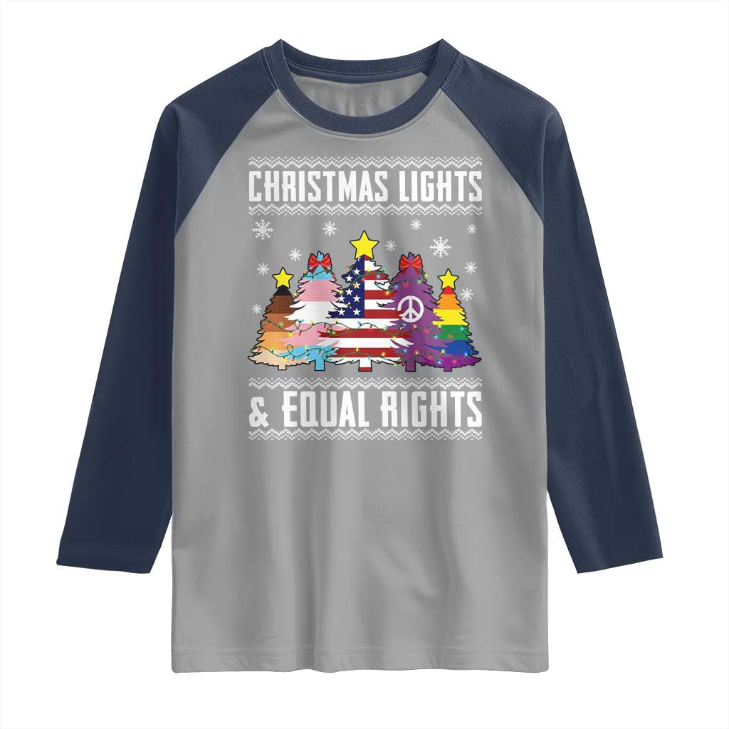Xmas Lights Equal Rights Ugly Sweater Activism Gift Raglan Shirt TS12 Sport Gray Navy Print Your Wear