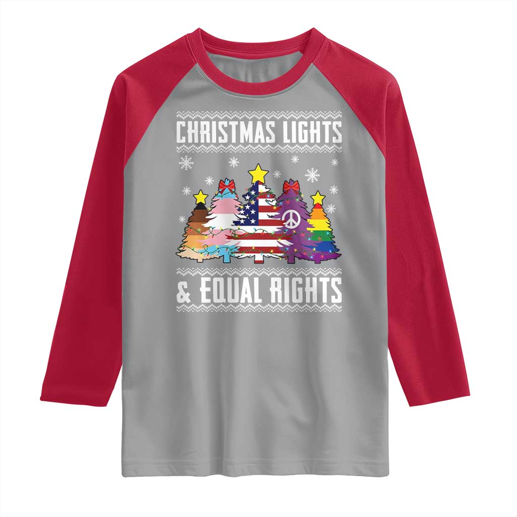 Xmas Lights Equal Rights Ugly Sweater Activism Gift Raglan Shirt TS12 Sport Gray Red Print Your Wear