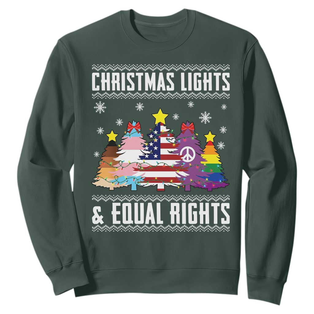 Xmas Lights Equal Rights Ugly Sweater Activism Gift Sweatshirt TS12 Dark Forest Green Print Your Wear