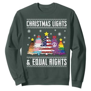 Xmas Lights Equal Rights Ugly Sweater Activism Gift Sweatshirt TS12 Dark Forest Green Print Your Wear