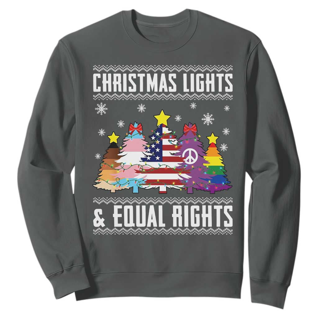 Xmas Lights Equal Rights Ugly Sweater Activism Gift Sweatshirt TS12 Dark Heather Print Your Wear
