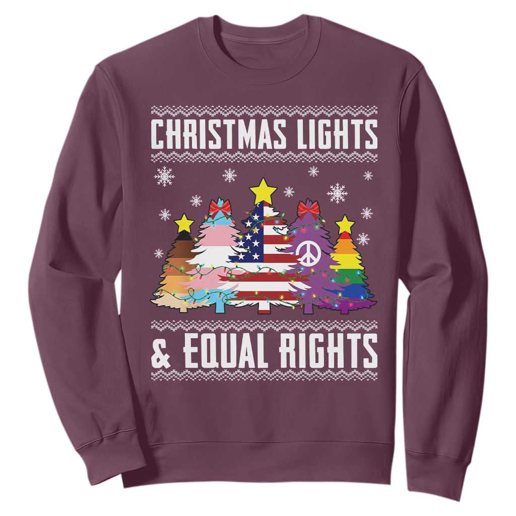 Xmas Lights Equal Rights Ugly Sweater Activism Gift Sweatshirt TS12 Maroon Print Your Wear