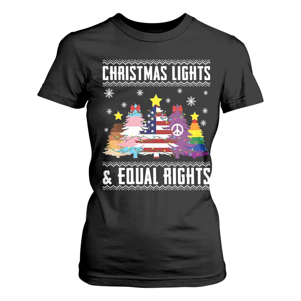 Xmas Lights Equal Rights Ugly Sweater Activism Gift T Shirt For Women TS12 Black Print Your Wear