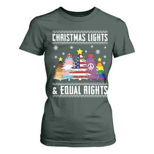 Xmas Lights Equal Rights Ugly Sweater Activism Gift T Shirt For Women TS12 Dark Forest Green Print Your Wear