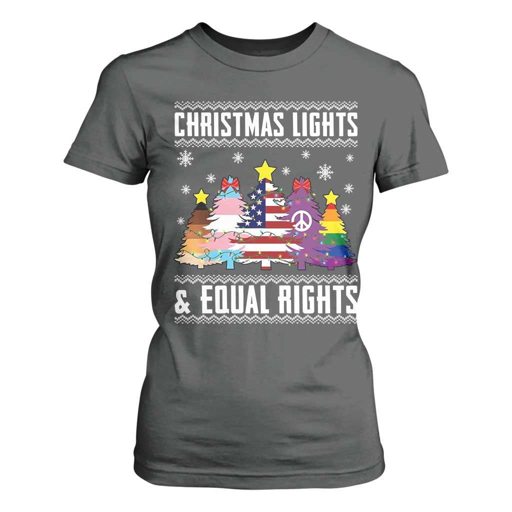 Xmas Lights Equal Rights Ugly Sweater Activism Gift T Shirt For Women TS12 Dark Heather Print Your Wear