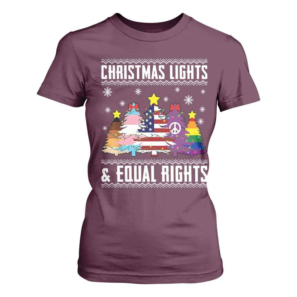 Xmas Lights Equal Rights Ugly Sweater Activism Gift T Shirt For Women TS12 Maroon Print Your Wear